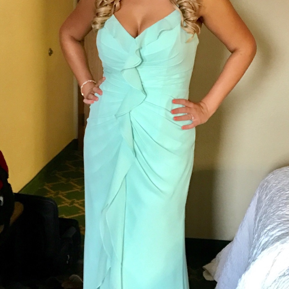 Vera Wang Mint Green Ruffle Bridesmaid Dress